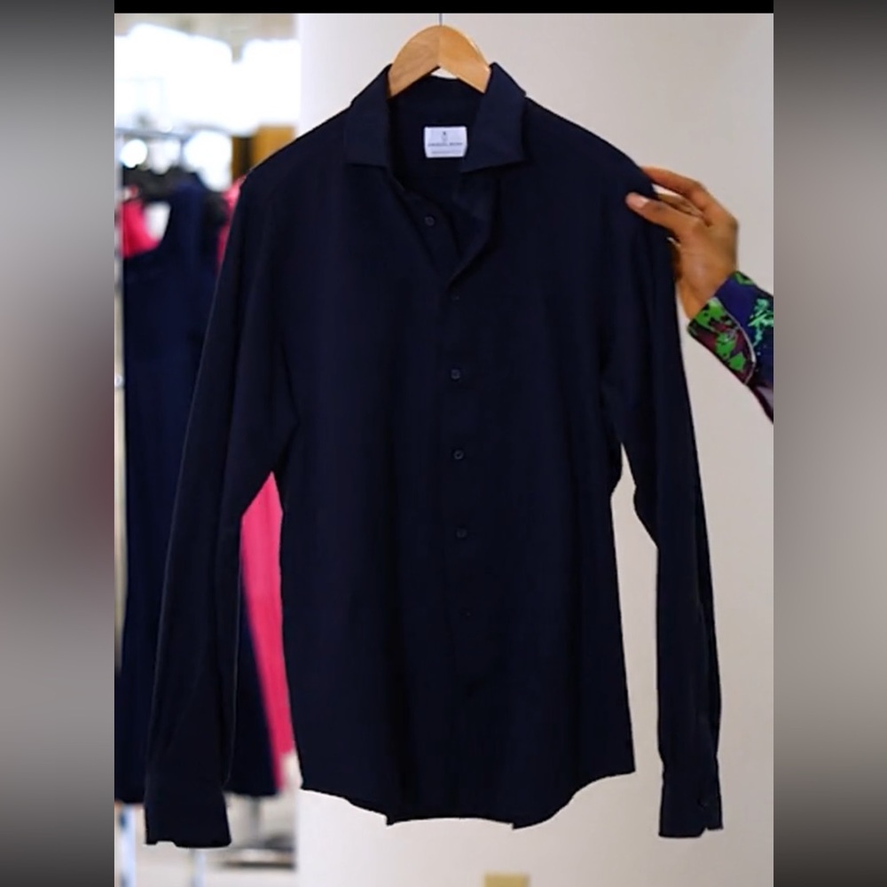 EMANUEL BERG MENS 4FLEX MODERN FIT STRETCH KNIT SHIRT NAVY LARGE NWOT